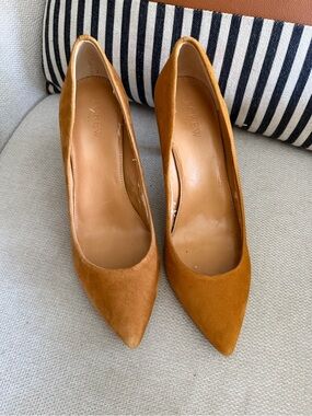 J. Crew Pointed-Toe Suede Pumps in Camel